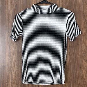 Forever 21 Black White Striped Mock Neck Top